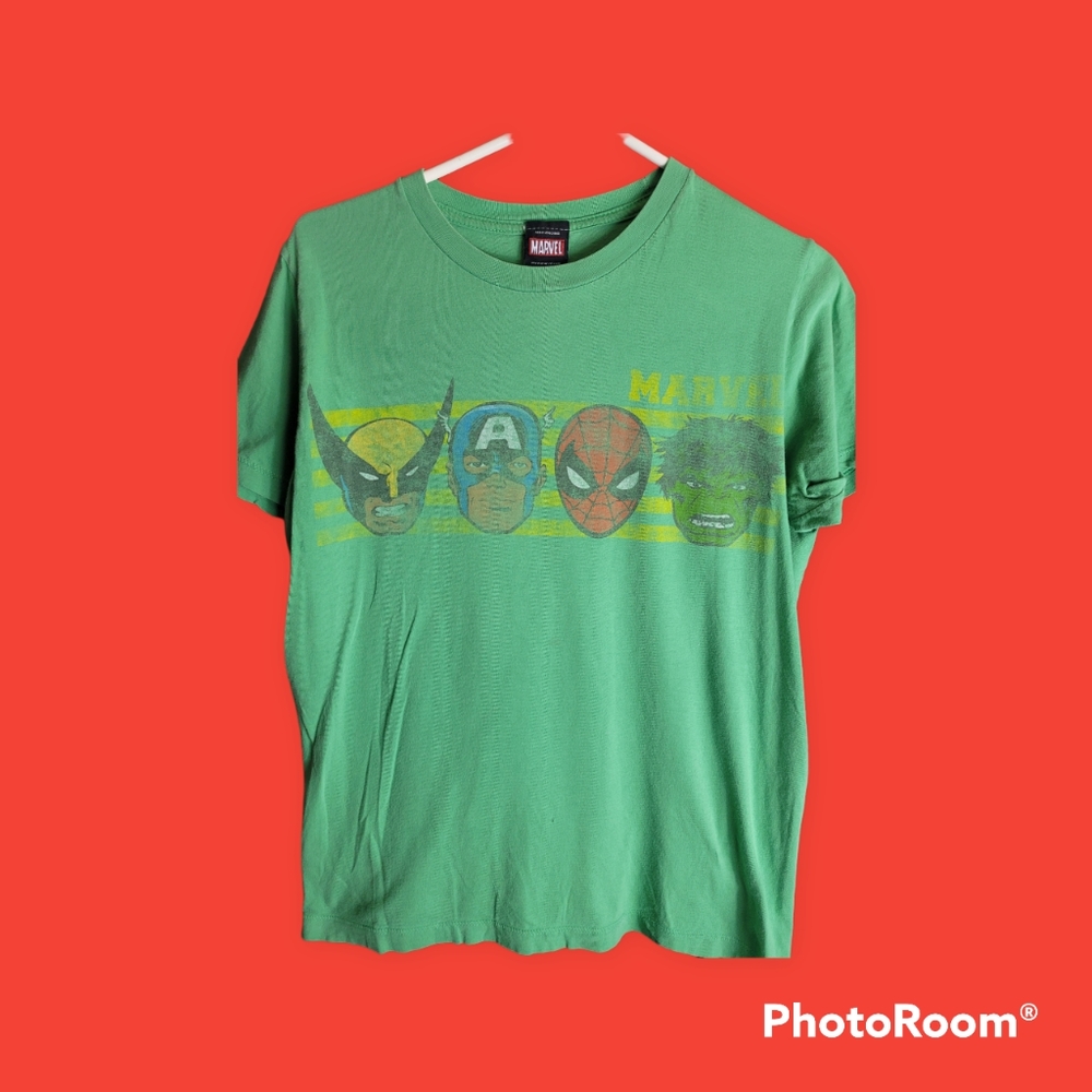 Marvel Heroes Heads Vintage Men's Small Green Tshirt